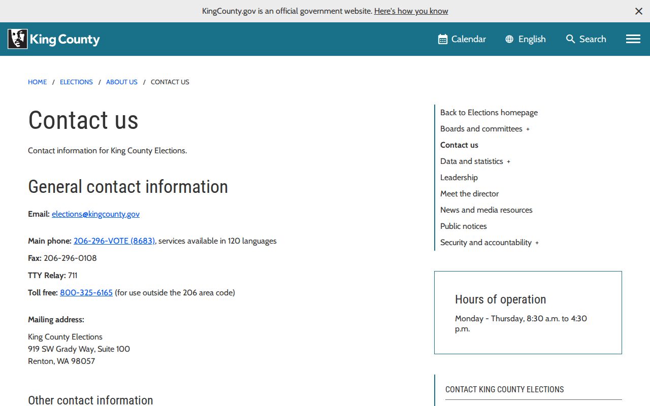 SeaTac voter registration records contact page for King County Elections