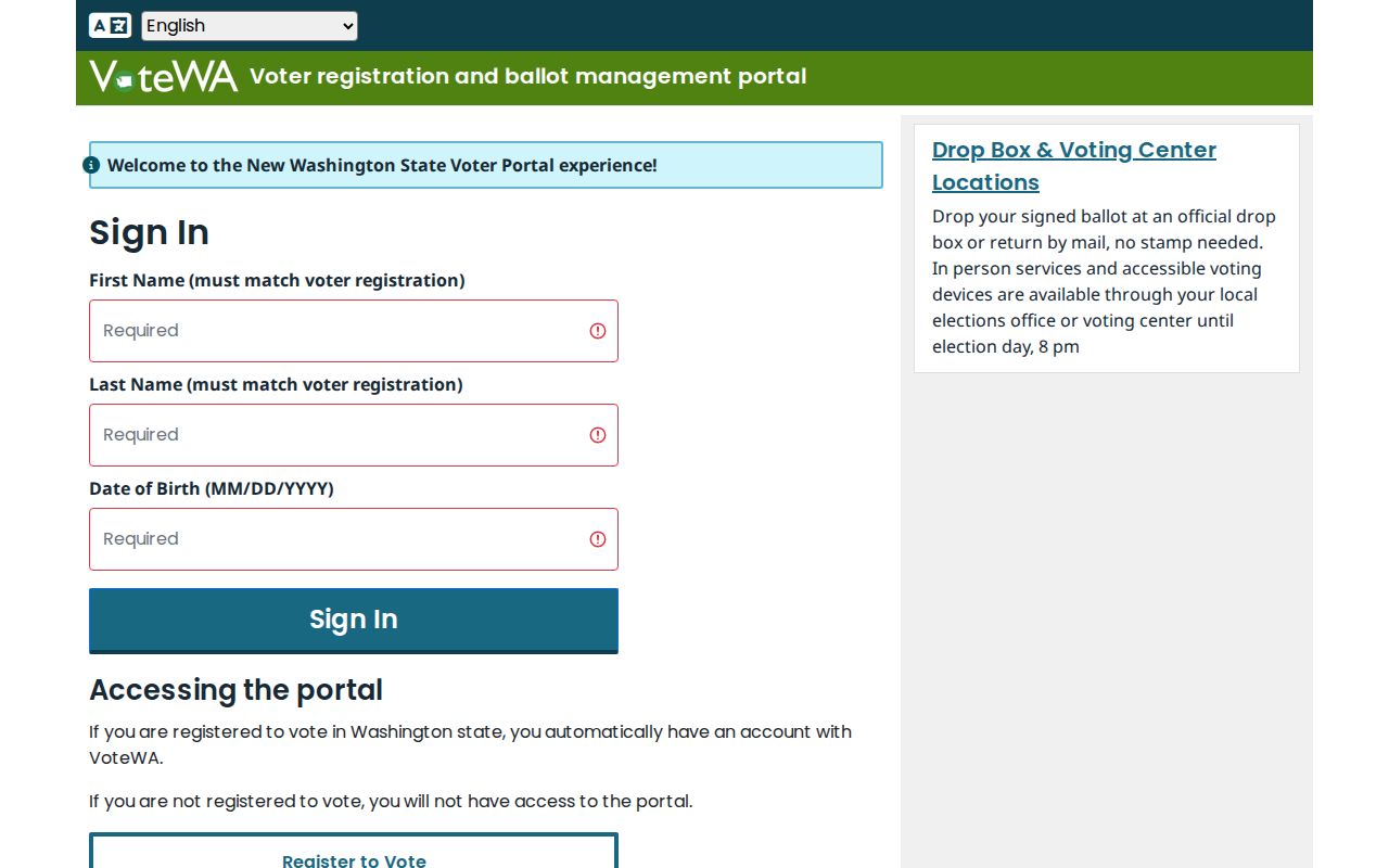 SeaTac voter registration records on the official VoteWA lookup